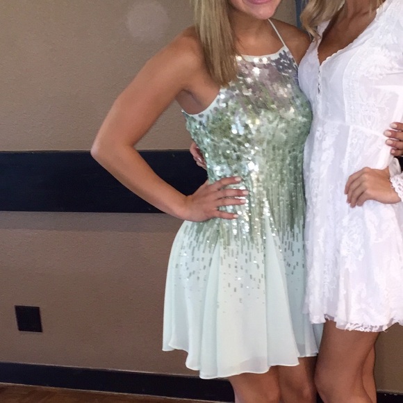 Halston Heritage Mint Green Sequin Mini Dress - Picture 5 of 5